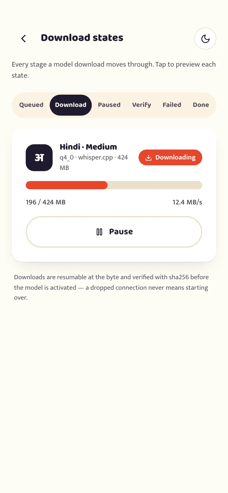 The betterflo download screen showing setup progress states